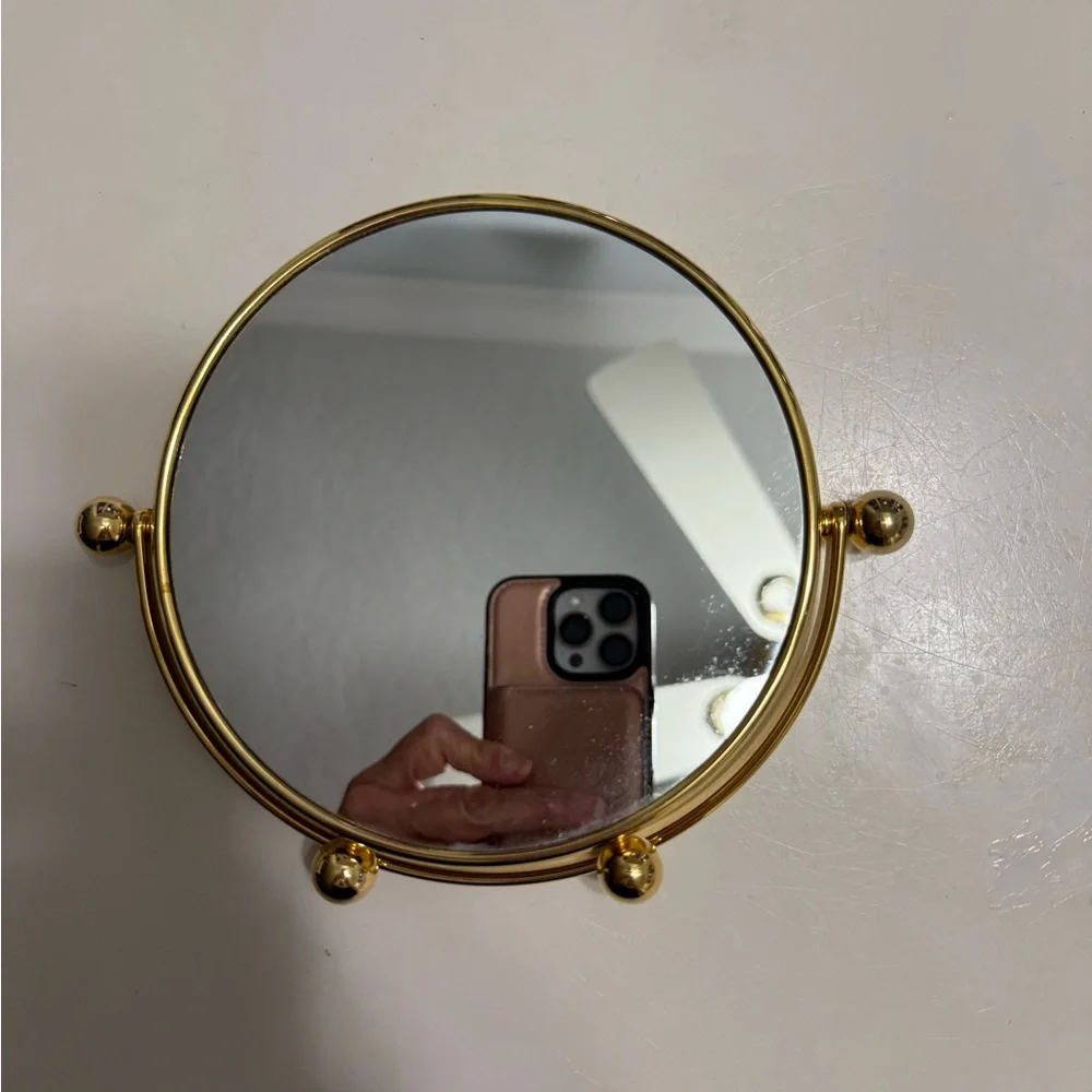 NWOT Mirror, countertop, magnifier/regular sided, gold